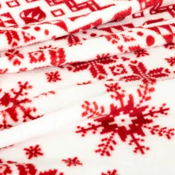 Plaid, Coussin Et Tapis De Noël|JJA Plaid de Noël (180 x 130 cm) Flocons de neige et blanc Rouge