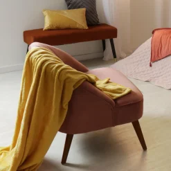 Plaid Et Jeté|ATMOSPHERA Plaid doux (180 cm) Tendresse flanel Jaune ocre