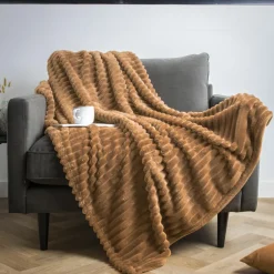 Plaid Et Jeté|EMINZA Plaid doux (125 x 150 cm) Dune Camel