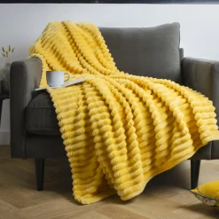 Plaid Et Jeté|EMINZA Plaid doux (125 x 150 cm) Dune Jaune