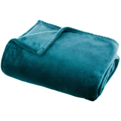Plaid Et Jeté|EMINZA Plaid doux flanelle (220 x 240 cm) Didou Bleu canard