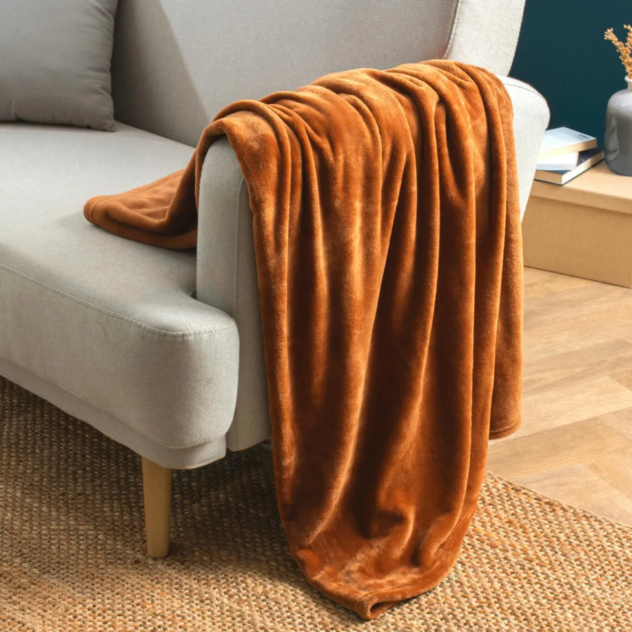 Plaid Et Jeté|EMINZA Plaid doux flanelle (125 x 150 cm) Didou Cuivre