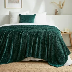 Plaid Et Jeté|EMINZA Plaid doux flanelle (220 x 240 cm) Zag Vert