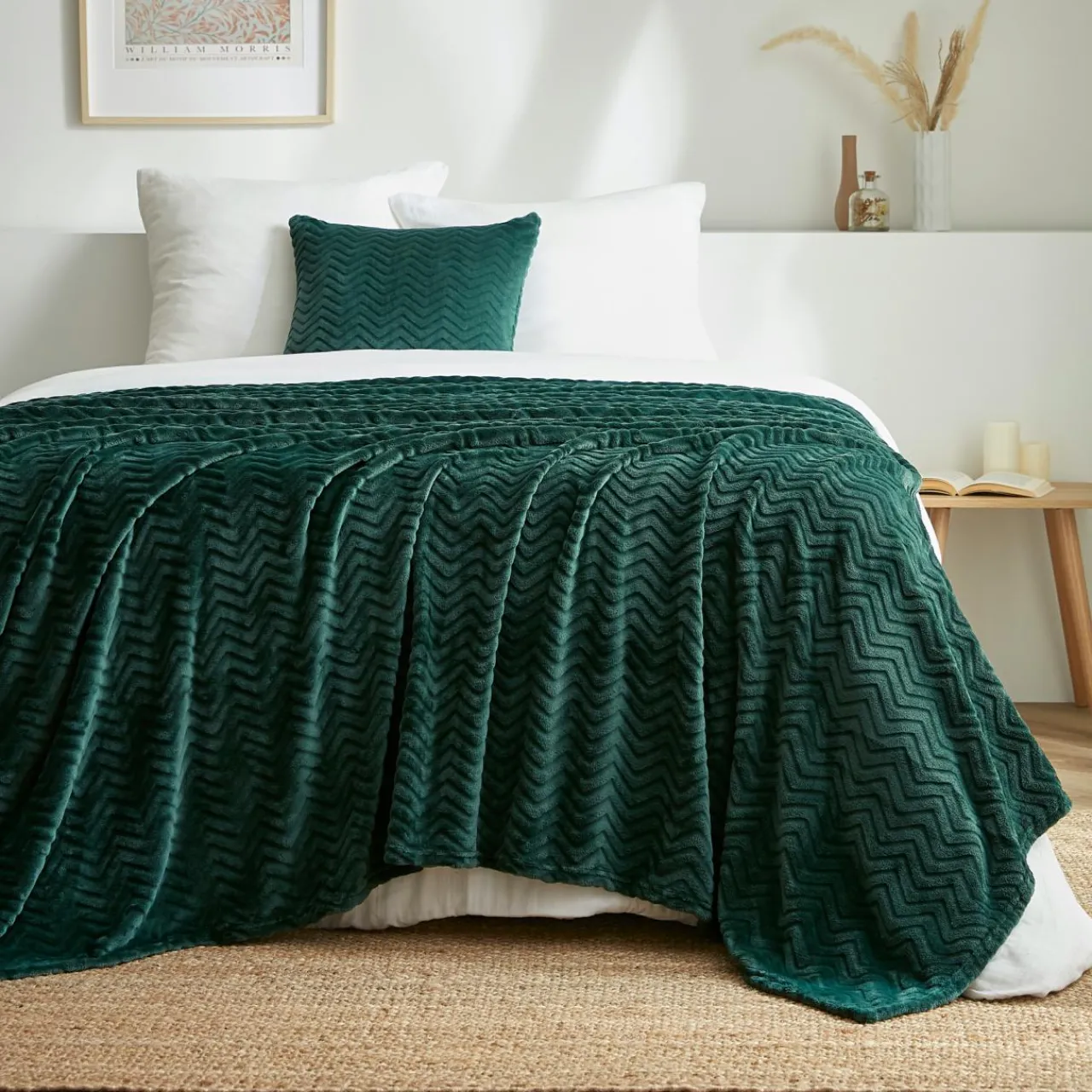 Plaid Et Jeté|EMINZA Plaid doux flanelle (180 x 230 cm) Zag Vert
