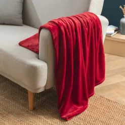 Plaid Et Jeté|EMINZA Plaid doux flanelle (130 x 180 cm) Didou Rouge