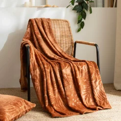 Plaid Et Jeté|EMINZA Plaid doux flanelle (130 x 180 cm) Flore Cuivre