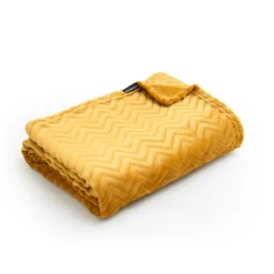 Plaid Et Jeté|EMINZA Plaid doux flanelle (180 x 230 cm) Zag Jaune moutarde