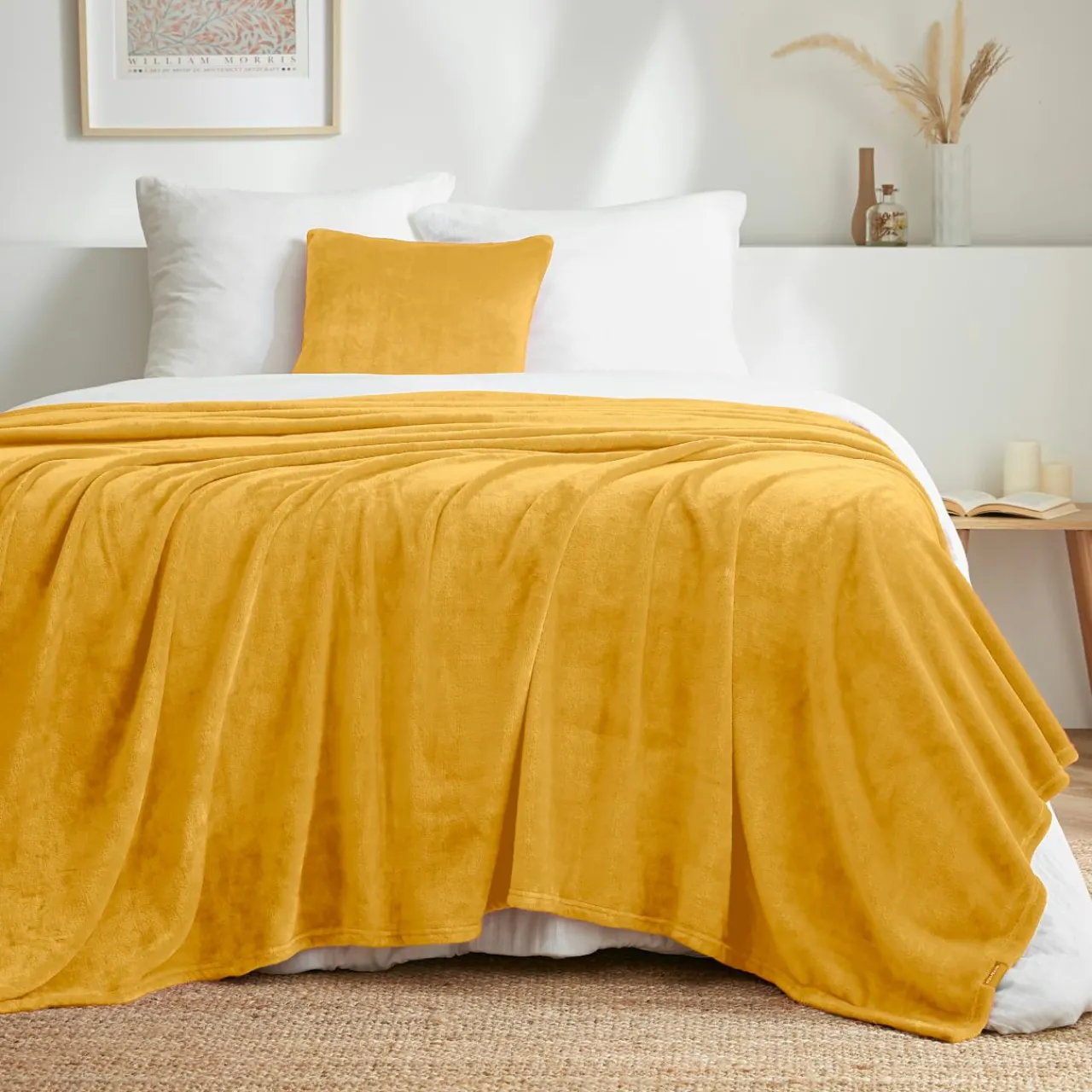 Plaid Et Jeté|EMINZA Plaid doux flanelle (220 x 240 cm) Didou Jaune moutarde