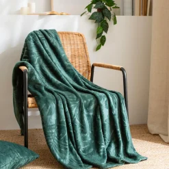 Plaid Et Jeté|EMINZA Plaid doux flanelle (130 x 180 cm) Flore Vert