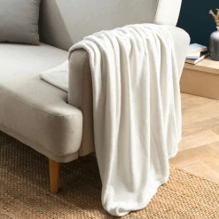 Plaid Et Jeté|EMINZA Plaid doux flanelle (130 x 180 cm) Didou Ivoire