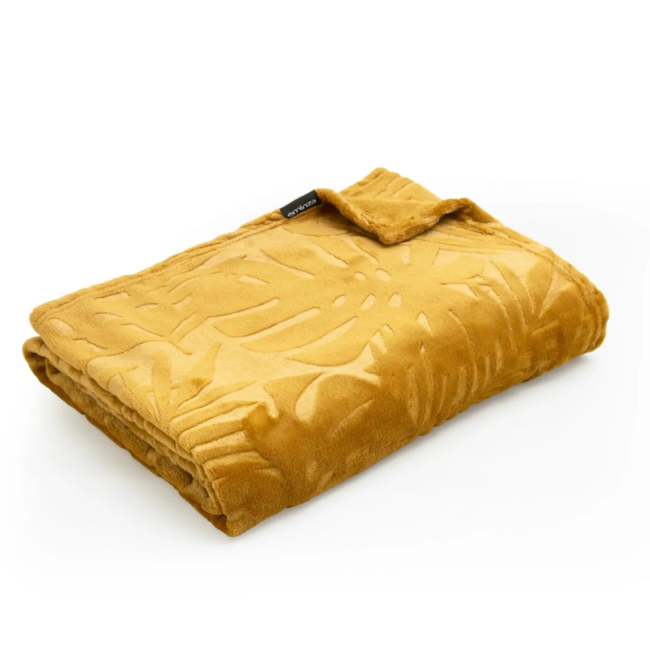 Plaid Et Jeté|EMINZA Plaid doux flanelle (220 x 240 cm) Flore Jaune moutarde