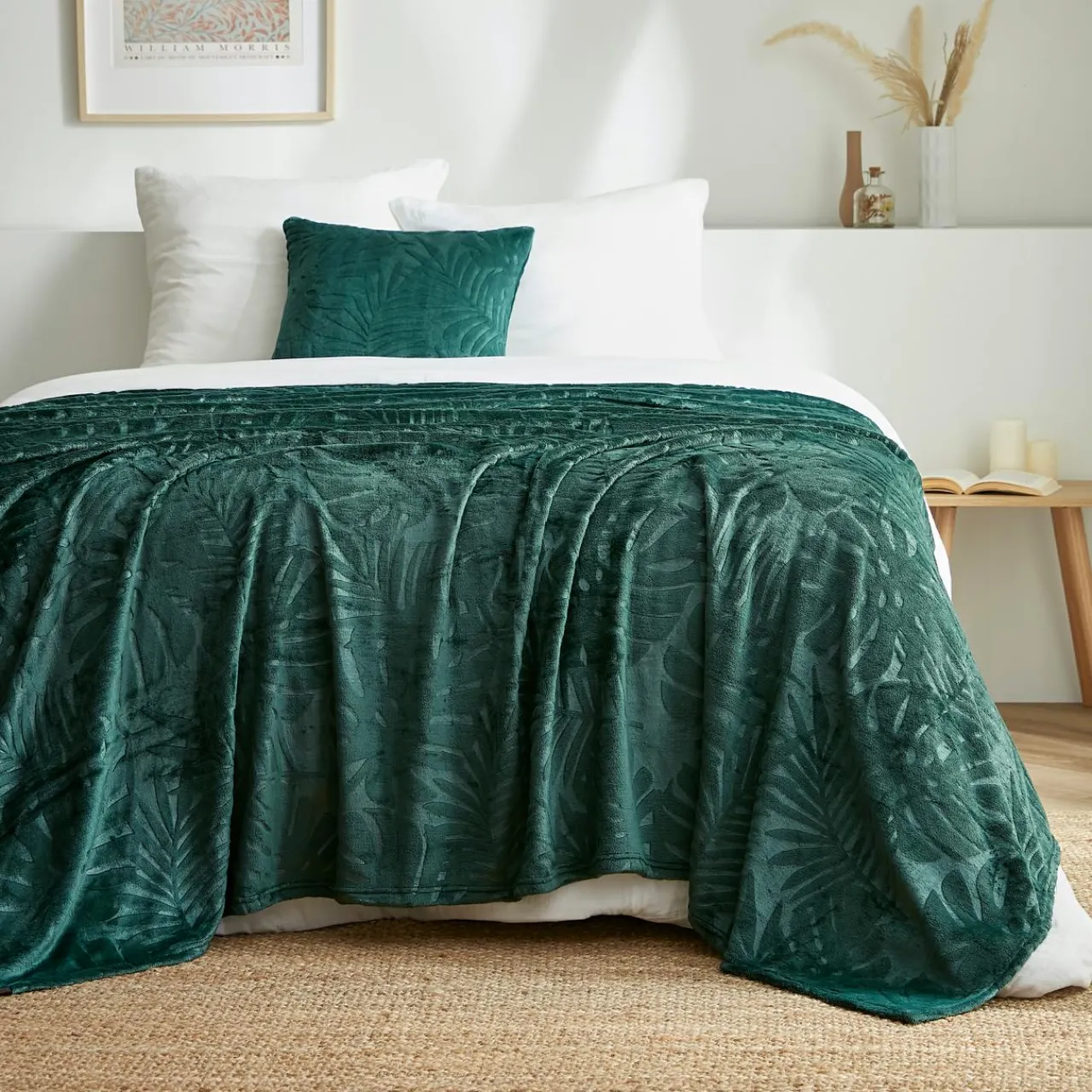 Plaid Et Jeté|EMINZA Plaid doux flanelle (220 x 240 cm) Flore Vert