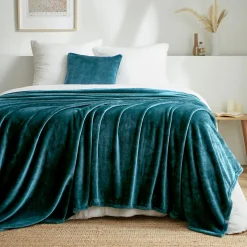 Plaid Et Jeté|EMINZA Plaid doux flanelle (180 x 230 cm) Didou Bleu canard