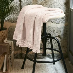 Plaid Et Jeté|Couvre-Lit Et Édredon|EMINZA Plaid gaze de coton (130 x 160 cm) Gaïa Rose poudré