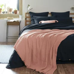 Plaid Et Jeté|Couvre-Lit Et Édredon|EMINZA Plaid gaze de coton (180 x 220 cm) Gaïa Rose Pêche