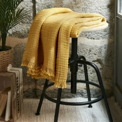 Plaid Et Jeté|Couvre-Lit Et Édredon|EMINZA Plaid gaze de coton (130 x 160 cm) Gaïa Jaune safran