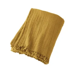 Plaid Et Jeté|Couvre-Lit Et Édredon|EMINZA Plaid gaze de coton (130 x 160 cm) Gaïa Jaune safran