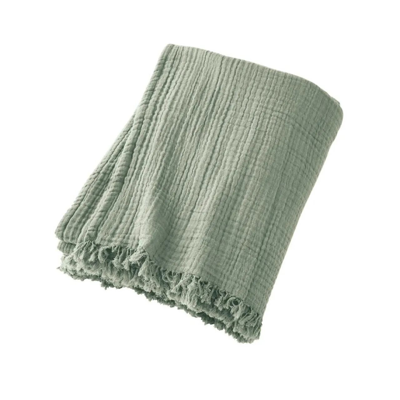 Plaid Et Jeté|Couvre-Lit Et Édredon|EMINZA Plaid gaze de coton (130 x 160 cm) Gaïa Vert Eucalyptus