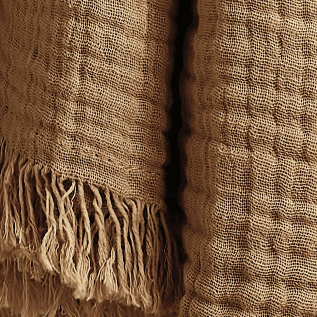 Plaid Et Jeté|Couvre-Lit Et Édredon|EMINZA Plaid gaze de coton (130 x 160 cm) Gaïa Camel