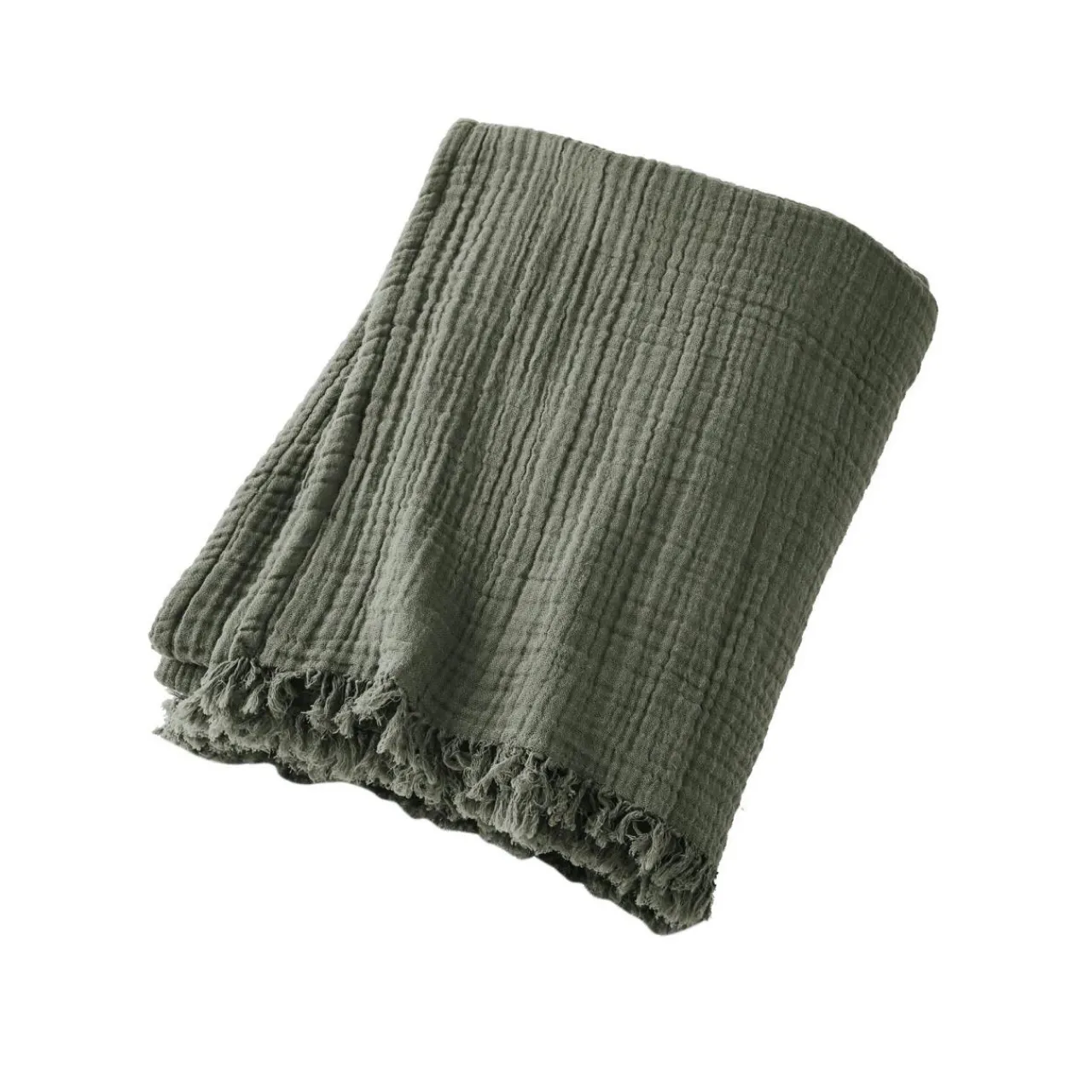 Plaid Et Jeté|Couvre-Lit Et Édredon|EMINZA Plaid gaze de coton (180 x 220 cm) Gaïa Vert romarin