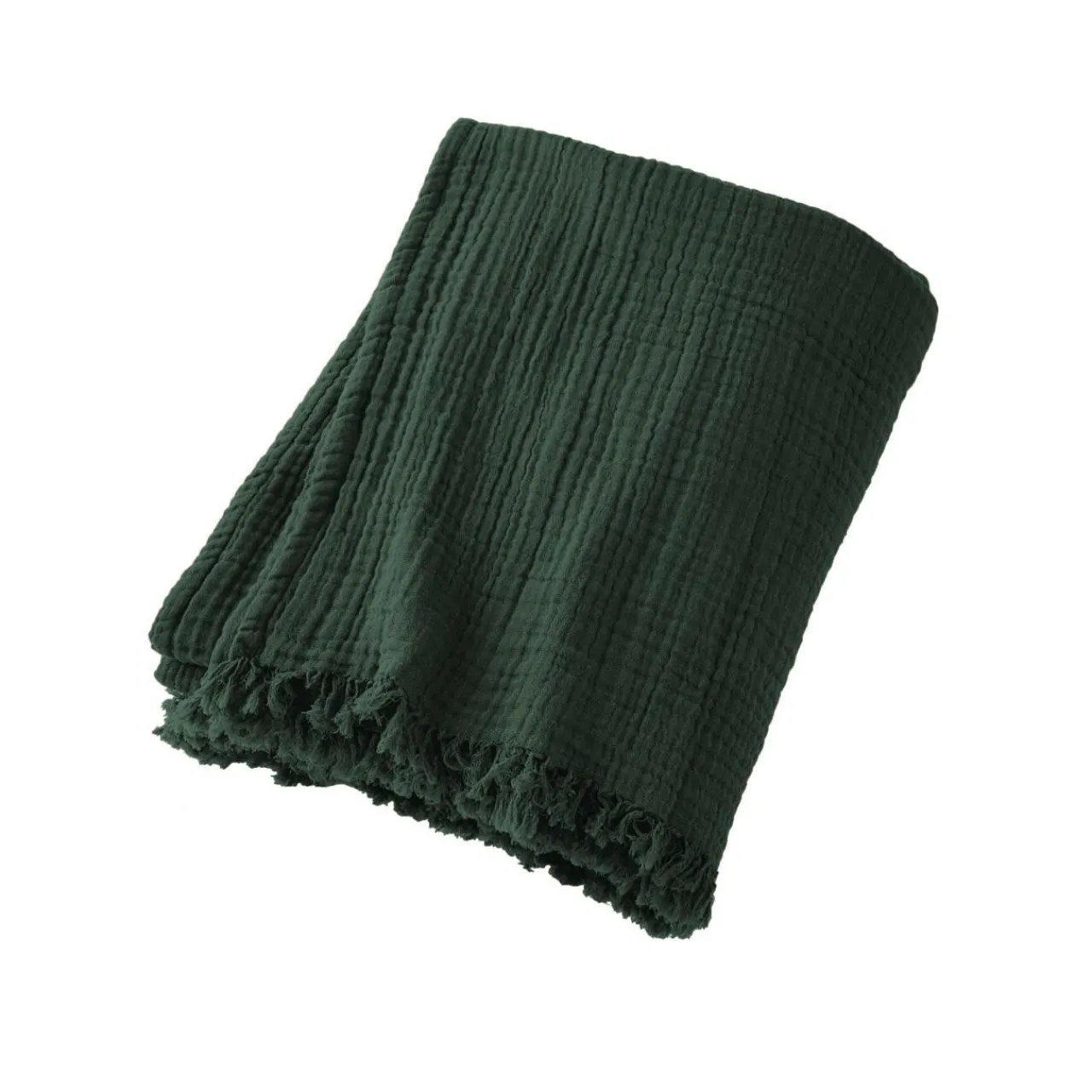 Plaid Et Jeté|EMINZA Plaid gaze de coton (180 x 220 cm) Gaïa Vert sapin