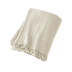 Plaid Et Jeté|Couvre-Lit Et Édredon|EMINZA Plaid gaze de coton (130 x 160 cm) Gaïa pampa Beige