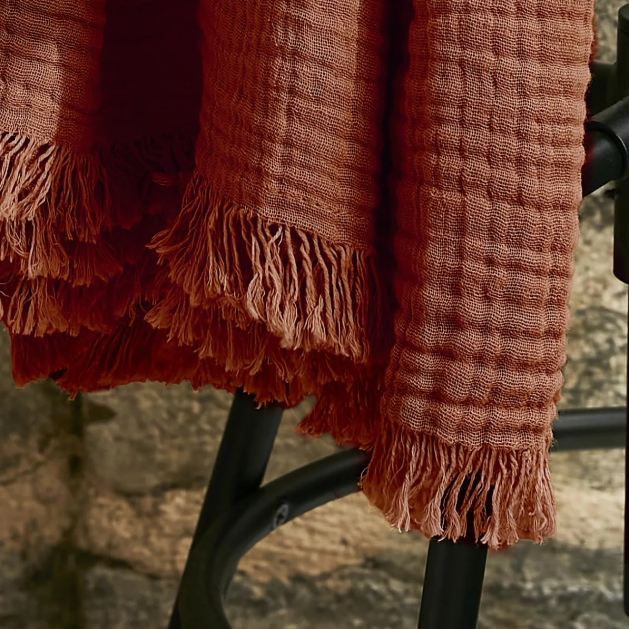 Plaid Et Jeté|Couvre-Lit Et Édredon|EMINZA Plaid gaze de coton (180 x 220 cm) Gaïa Terracotta