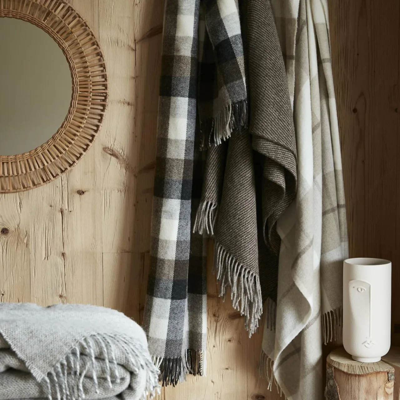 Plaid Et Jeté|Couvre-Lit Et Édredon|L'EFFET PAPILLON Plaid laine naturelle (140 x 200 cm) Marius Beige