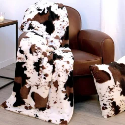 Plaid Et Jeté|ATMOSPHERA Plaid polaire (130 x 160 cm) Vache Marron