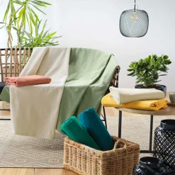 Plaid Et Jeté|Couvre-Lit Et Édredon|DOUCEUR D'INTERIEUR Plaid polycoton (180 x 220 cm) Lucile Vert sauge