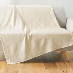 Plaid Et Jeté|Couvre-Lit Et Édredon|DOUCEUR D'INTERIEUR Plaid polycoton (220 x 240 cm) Lucile Ecru