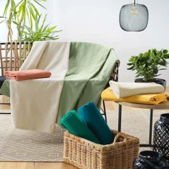Plaid Et Jeté|Couvre-Lit Et Édredon|DOUCEUR D'INTERIEUR Plaid polycoton (220 x 240 cm) Lucile Ecru