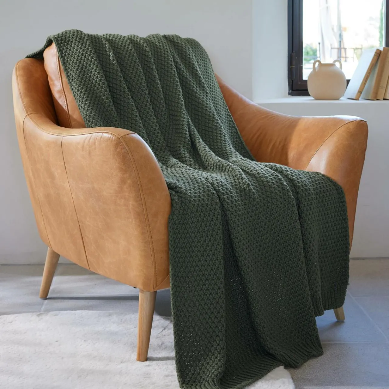 Plaid Et Jeté|EMINZA Plaid tricot (125 x 150 cm) Tessa Vert kaki