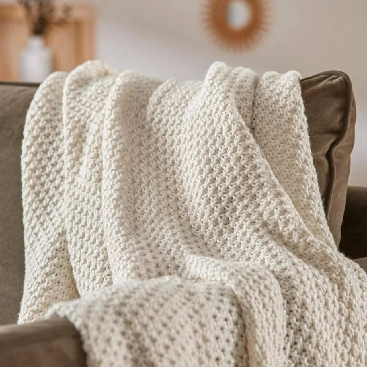 Plaid Et Jeté|EMINZA Plaid tricot (125 x 150 cm) Tessa Ivoire