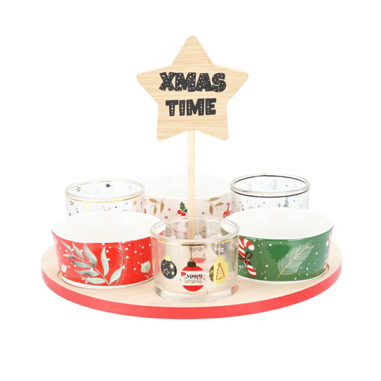 Vaisselle De Noël|KOOPMAN Plateau à tapas et 6 bols (D24 cm) Temps de Noël Multicolore