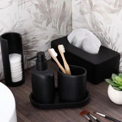 Accessoire Salle De Bain|TENDANCE Plateau de rangement ovale (19,5 cm) Japandi Noir