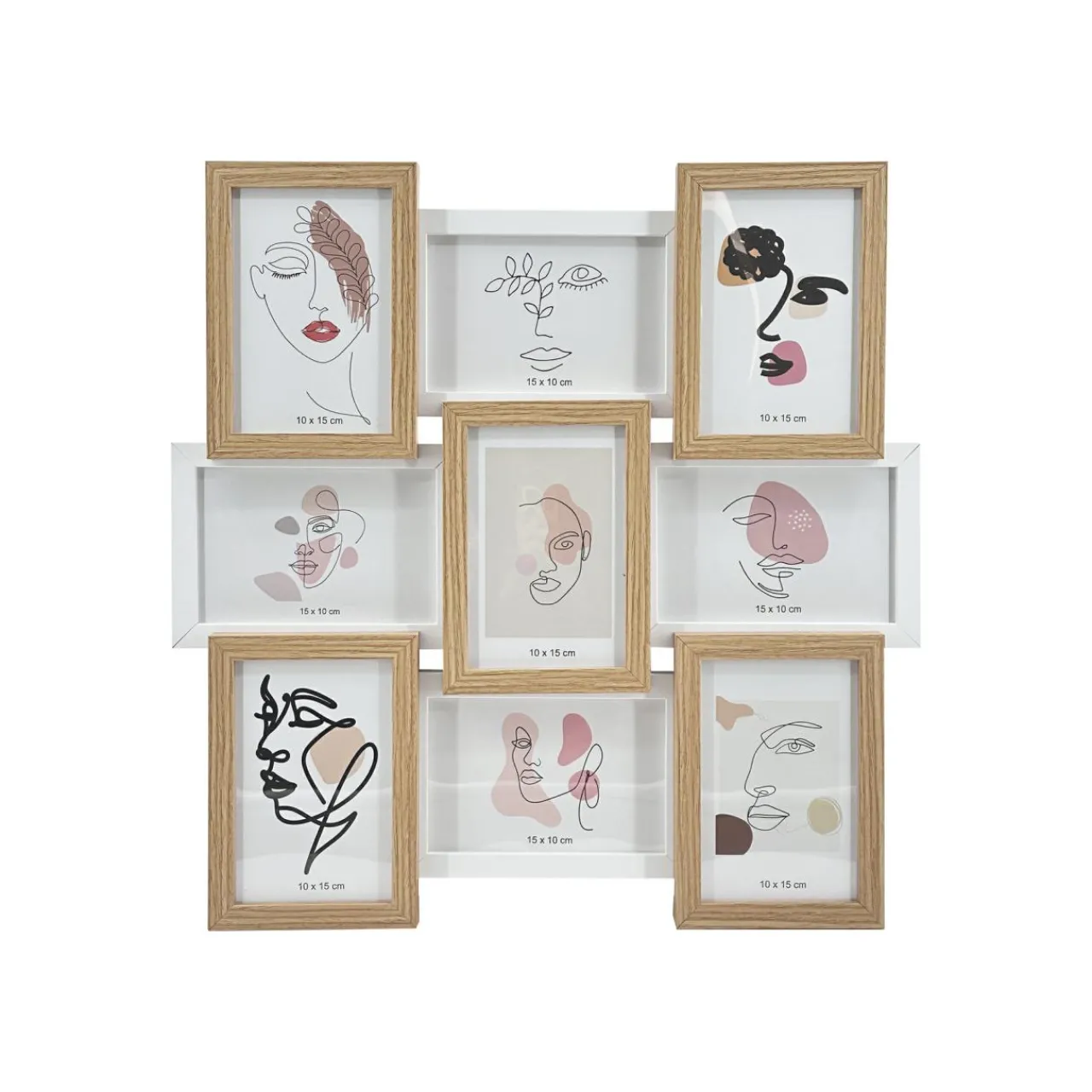 Toile, Cadre, Déco Murale|EMINZA Pêle-mêle mural 9 photos bois (H45 cm) Zola Beige