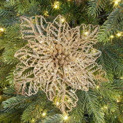 Décoration De Sapin|KAEMINGK Poinsettia de Noël paillettes sur clip (D23,5 cm) Or