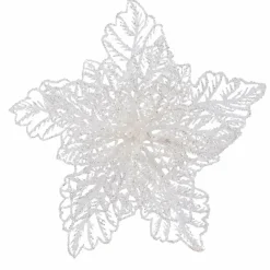 Décoration De Sapin|KAEMINGK Poinsettia de Noël paillettes sur clip (D23 cm) Blanc