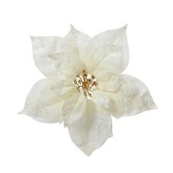 Décoration De Sapin|KAEMINGK Poinsettia de Noël sur clip (D25 cm) Pureté pailletée Blanc