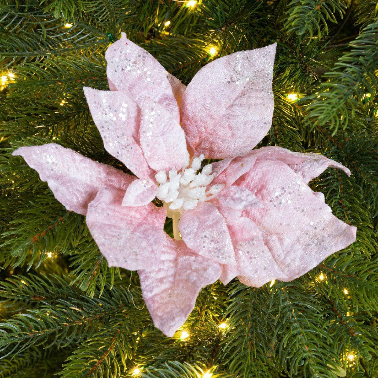 Décoration De Sapin|KAEMINGK Poinsettia de Noël Velours sur clip (D22 cm) Rose poudré