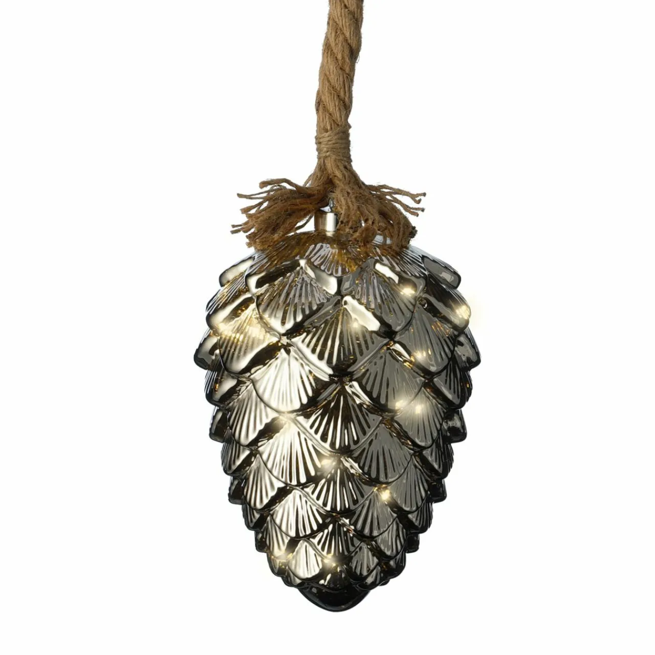 Déco Et Objet De Noël|Déco Et Objet Lumineux|KAEMINGK Pomme de pin lumineuse à piles 15 LED (H21 cm) Argent et Blanc chaud