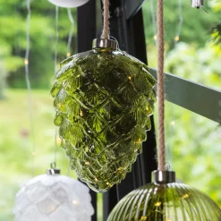 Déco Et Objet De Noël|Déco Et Objet Lumineux|KAEMINGK Pomme de pin lumineuse en verre à piles 15 LED (H21 cm) Vintage Thé /blanc chaud Vert