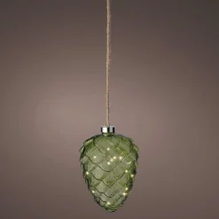 Déco Et Objet De Noël|Déco Et Objet Lumineux|KAEMINGK Pomme de pin lumineuse en verre à piles 15 LED (H21 cm) Vintage Thé /blanc chaud Vert