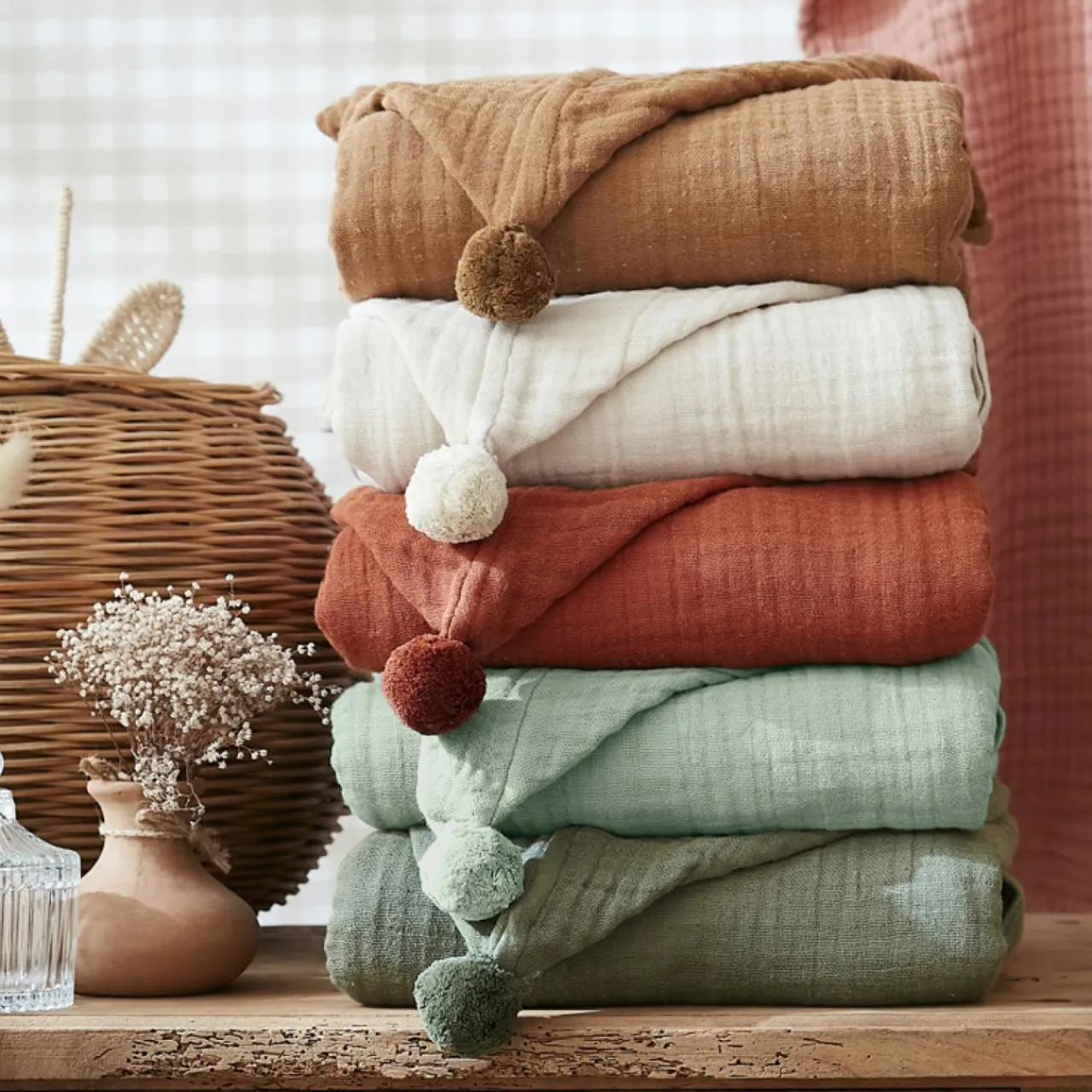 Coussin Et Plaid Enfant|Coussin Et Plaid Enfant|EMINZA Poncho de bain enfant gaze de coton 2/5 ans Gaïa Camel