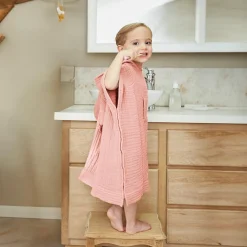 Coussin Et Plaid Enfant|Coussin Et Plaid Enfant|EMINZA Poncho de bain enfant gaze de coton 2/5 ans Gaïa Rose Pêche