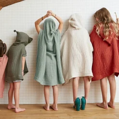 Coussin Et Plaid Enfant|Coussin Et Plaid Enfant|EMINZA Poncho de bain enfant gaze de coton 6/10 ans Gaïa Vert romarin
