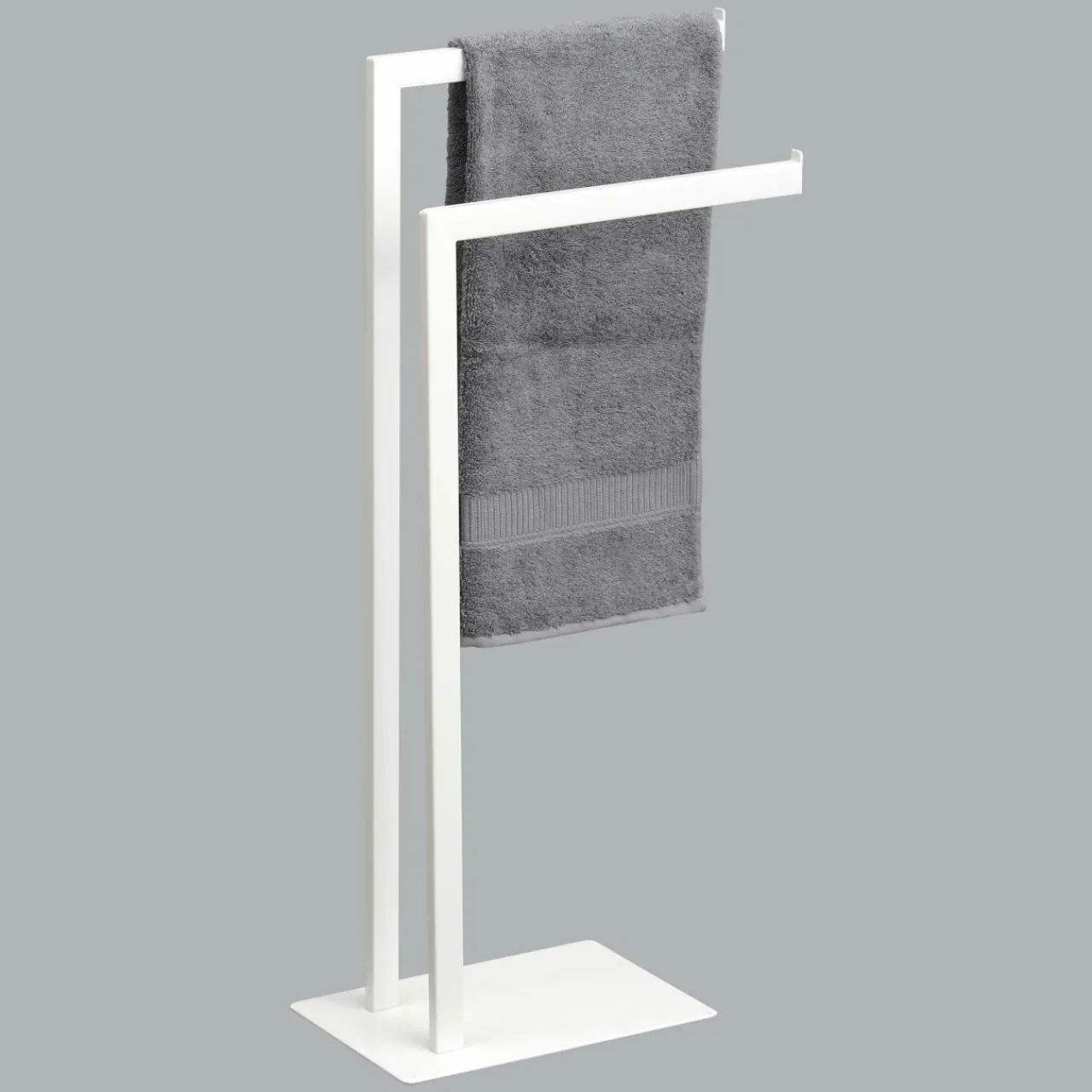 Rangement Salle De Bain|TENDANCE Porte serviette 2 barres (H81 cm) Métal Blanc