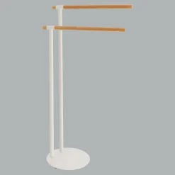 Rangement Salle De Bain|TENDANCE Porte serviette 2 barres (H77 cm) Bambou Blanc