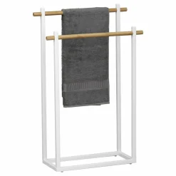 Rangement Salle De Bain|TENDANCE Porte serviette à poser 2 barres (H82 cm) Bambou Blanc